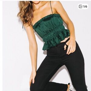 Princess Polly Emerald Green Ruffle Blouse Top